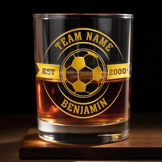 Custom Soccer Team Whiskey Glass for Dad with personalized design details for meaningful gifting