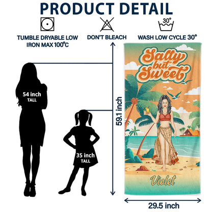 Gift For Yourself,Gift For Women,Beach,Summer,Happy - Salty But Sweet - Personalized Beach Towel