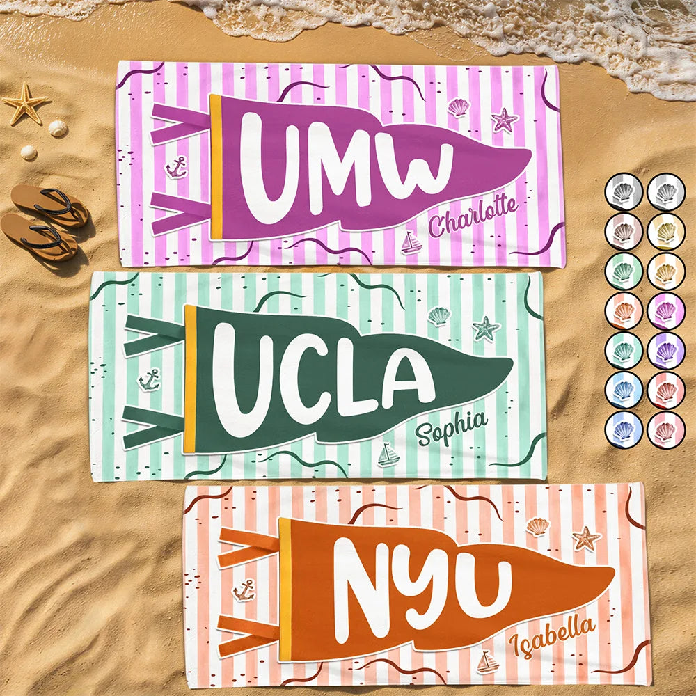 Custom Pennant Flag Beach Towel for Daughter/Granddaughter with personalized design details for meaningful gifting