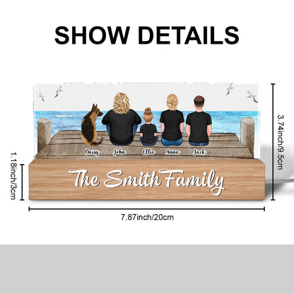 Family Sitting Beach Landscape - Customized Personalized Acrylic LED Night Light - Gifts For Family