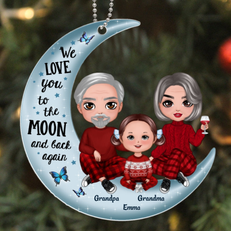 Personalized Love You to the Moon Acrylic Ornament - Custom Christmas Gift For Grandparents