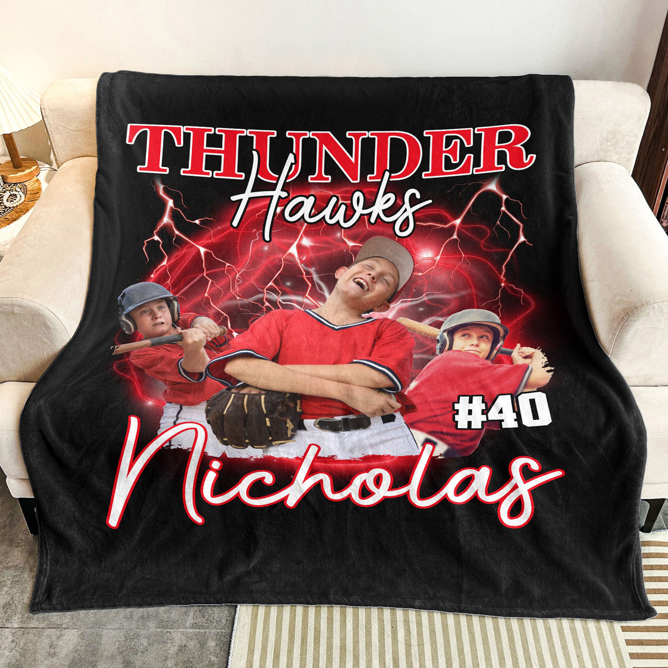 Personalized Sports Photo Blanket - Basketball, Football, Baseball, Soccer, Softball Gift