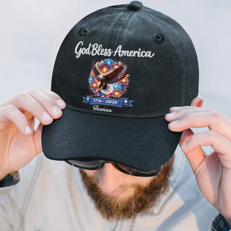 “God Bless America” - Personalized Vintage Washed Denim Cap