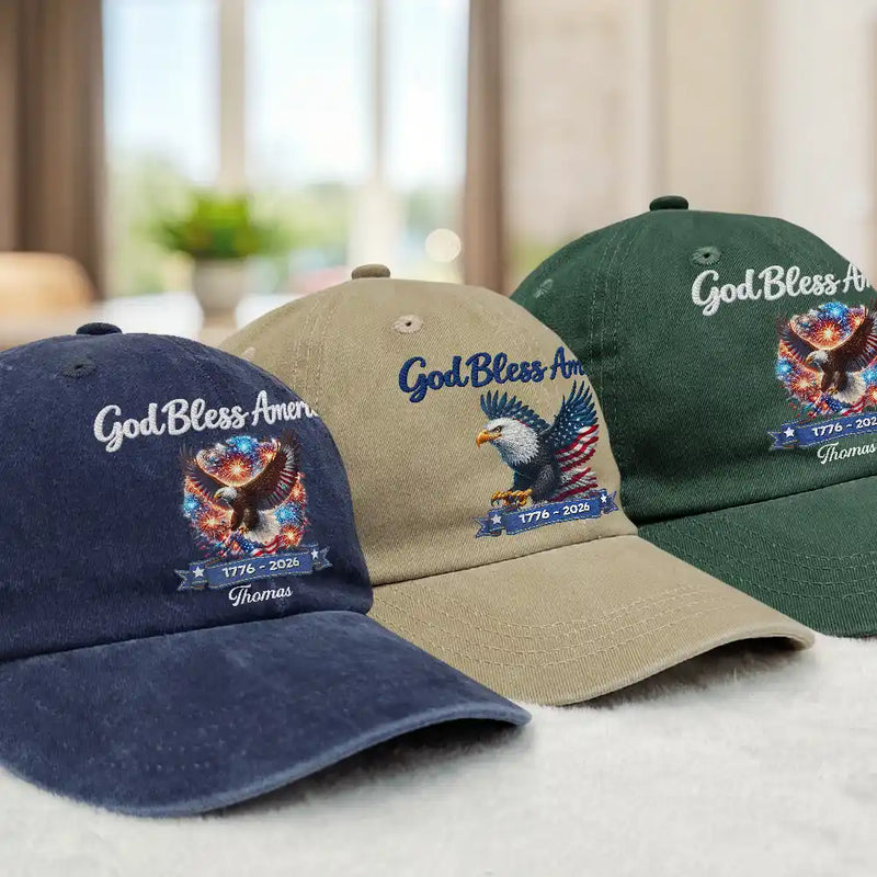 “God Bless America” - Personalized Vintage Washed Denim Cap
