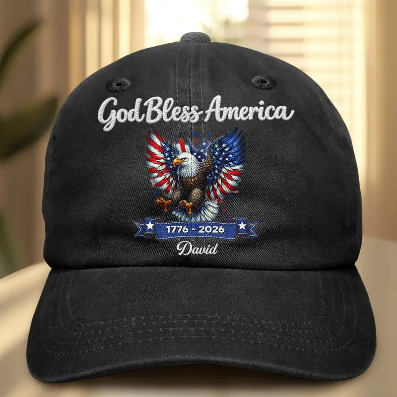 “God Bless America” - Personalized Vintage Washed Denim Cap