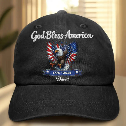 “God Bless America” - Personalized Vintage Washed Denim Cap