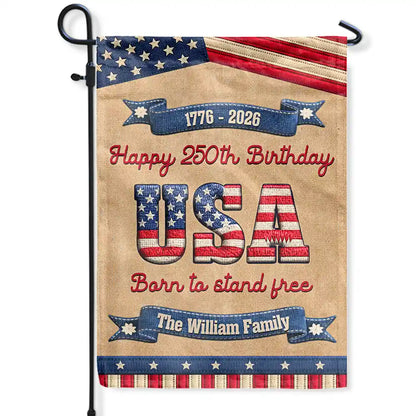 Family,Parents,Gift For Grandparents,Happy - Stars And Stripes Happy USA 250Th Birthday Embroidery Effect - Personalized Flag