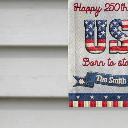 Family,Parents,Gift For Grandparents,Happy - Stars And Stripes Happy USA 250Th Birthday Embroidery Effect - Personalized Flag