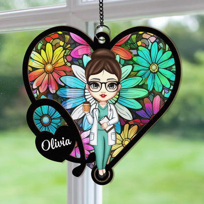 Stethoscope Nurse - Personalized Window Hanging Suncatcher Ornament