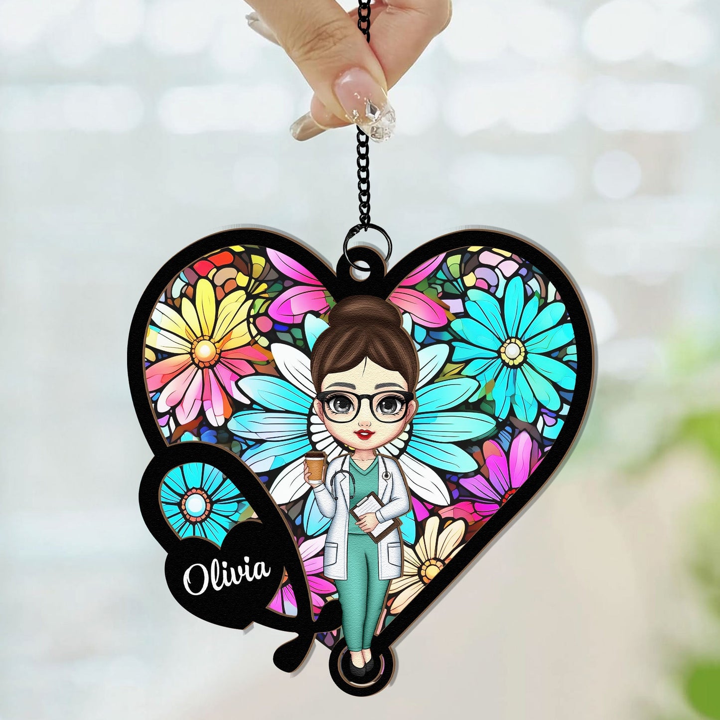 Stethoscope Nurse - Personalized Window Hanging Suncatcher Ornament