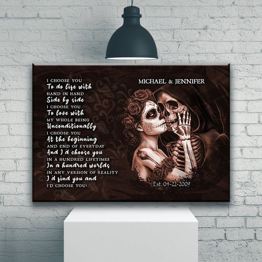 I Choose You - Personalized Custom Sugar Skull Couple Canvas / Poster