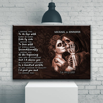 I Choose You - Personalized Custom Sugar Skull Couple Canvas / Poster