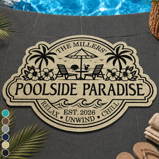 Custom Poolside Paradise Doormat for Family with personalized design details for meaningful gifting