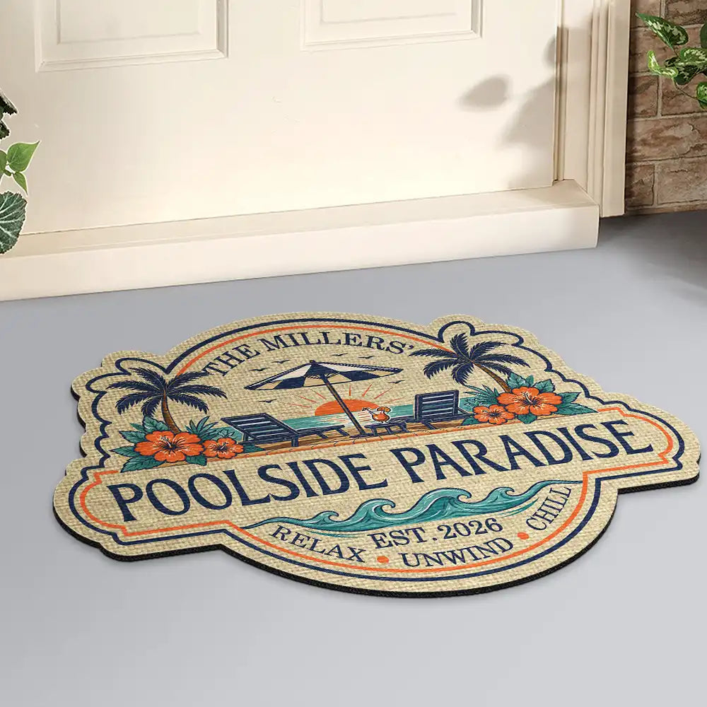 Custom Poolside Paradise Doormat personalization view for Family