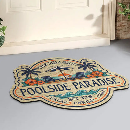 Custom Poolside Paradise Doormat personalization view for Family