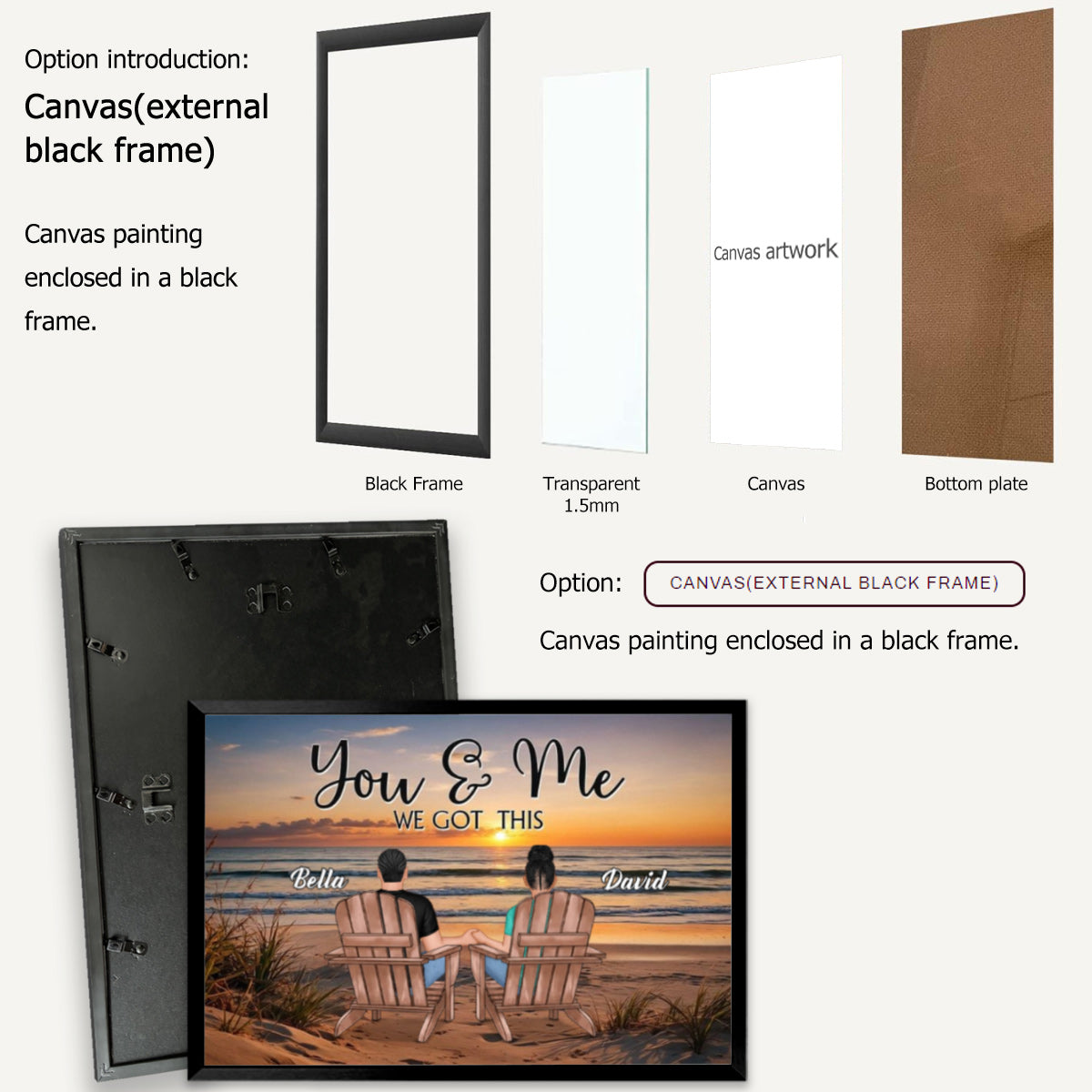 Custom "You & Me We Got This" Personalized Beach Sunset Canvas for Couples