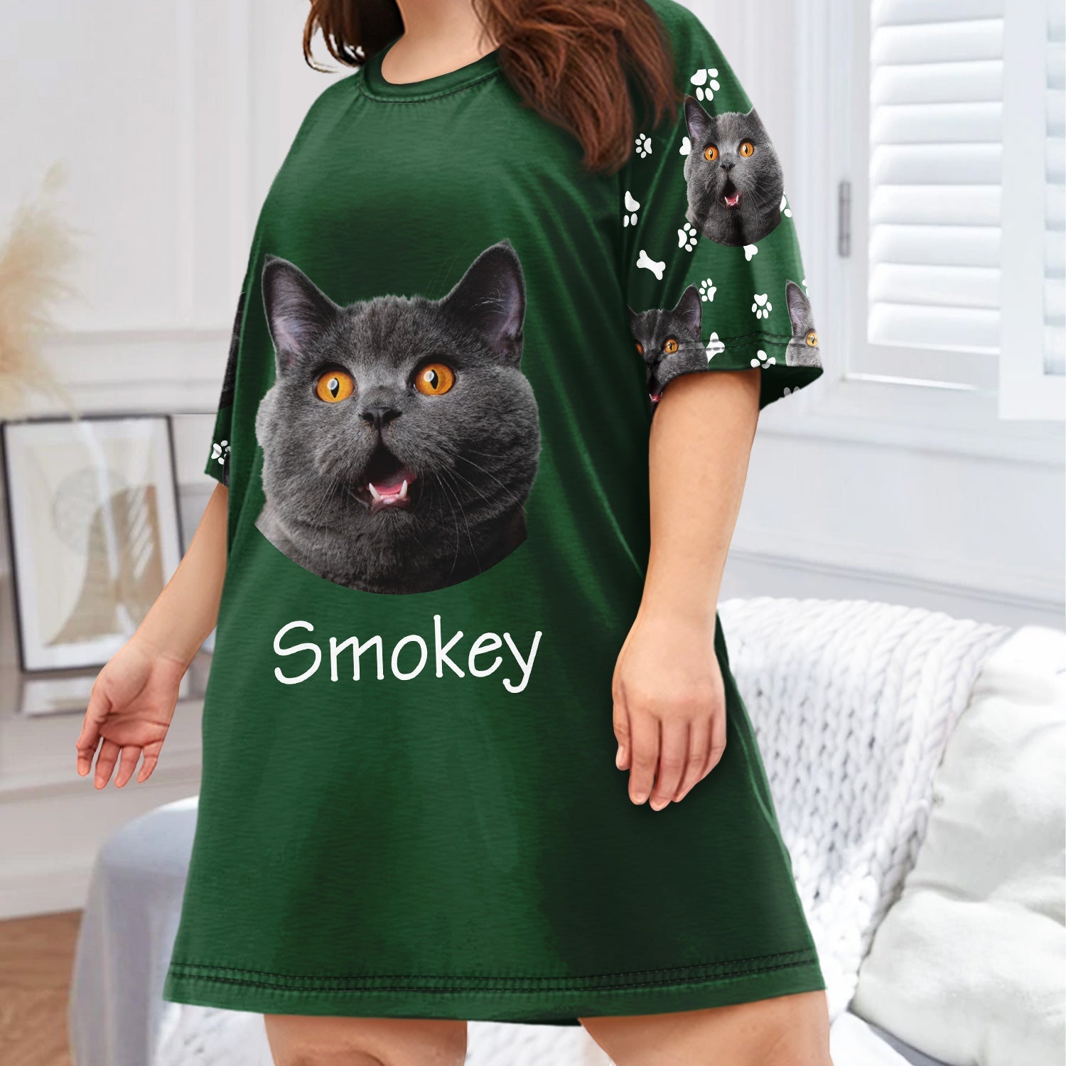 Personalized Custom Photo Pet Faces Women's Sleep Tee - Gift For Dog Lovers, Cat Lovers