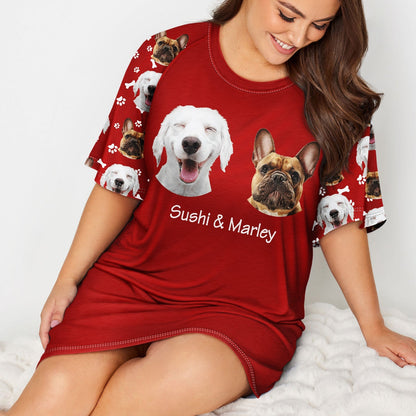 Personalized Custom Photo Pet Faces Women's Sleep Tee - Gift For Dog Lovers, Cat Lovers