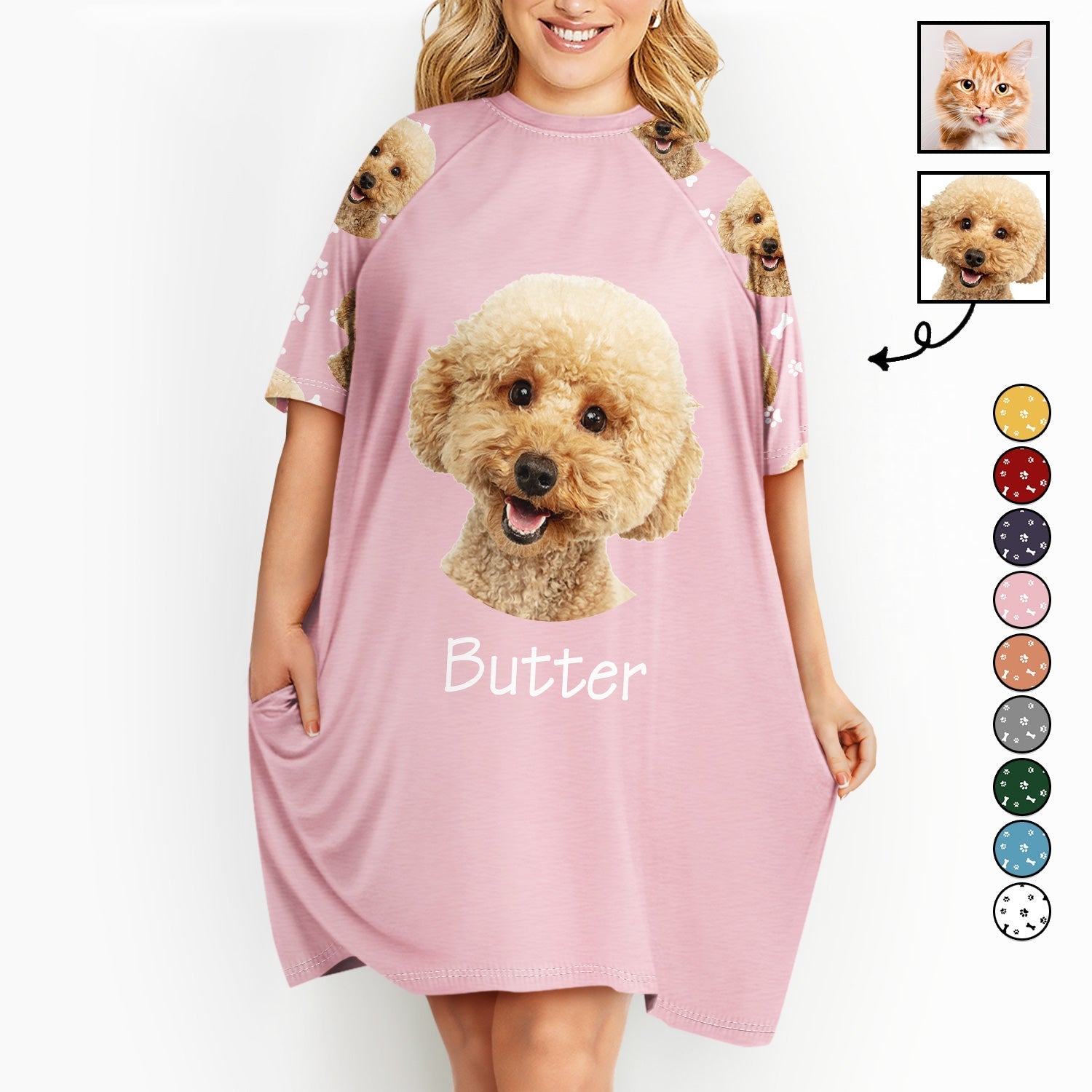Personalized Custom Photo Pet Faces Women's Sleep Tee - Gift For Dog Lovers, Cat Lovers