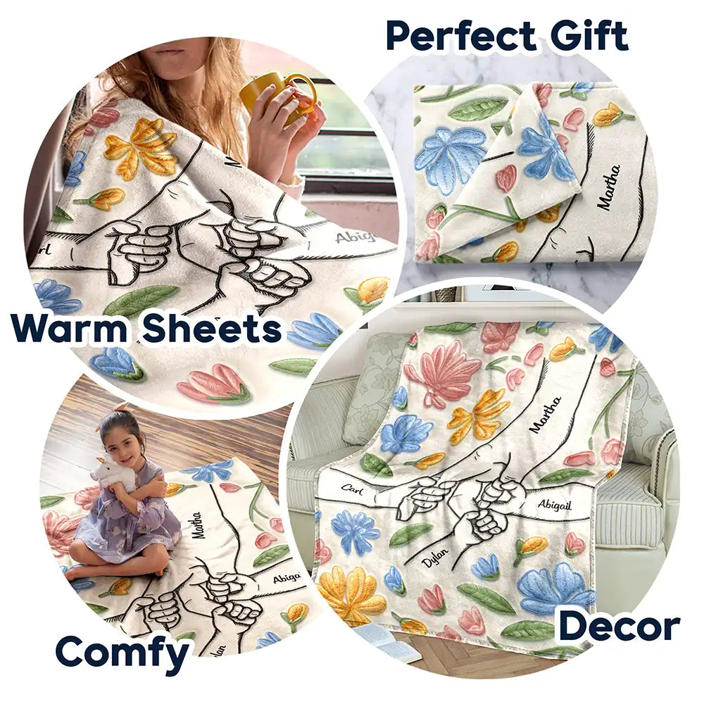 “Forever Protected” Personalized Blanket - Hand in Hand Design - Faux Embroidered Effect Printed Fabric