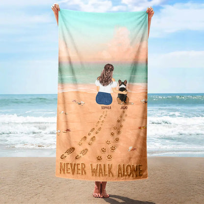 ‘Never Walk Alone’ Personalized Beach Towel for Dog Lovers & Pet Parents