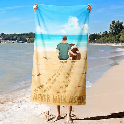 ‘Never Walk Alone’ Personalized Beach Towel for Dog Lovers & Pet Parents