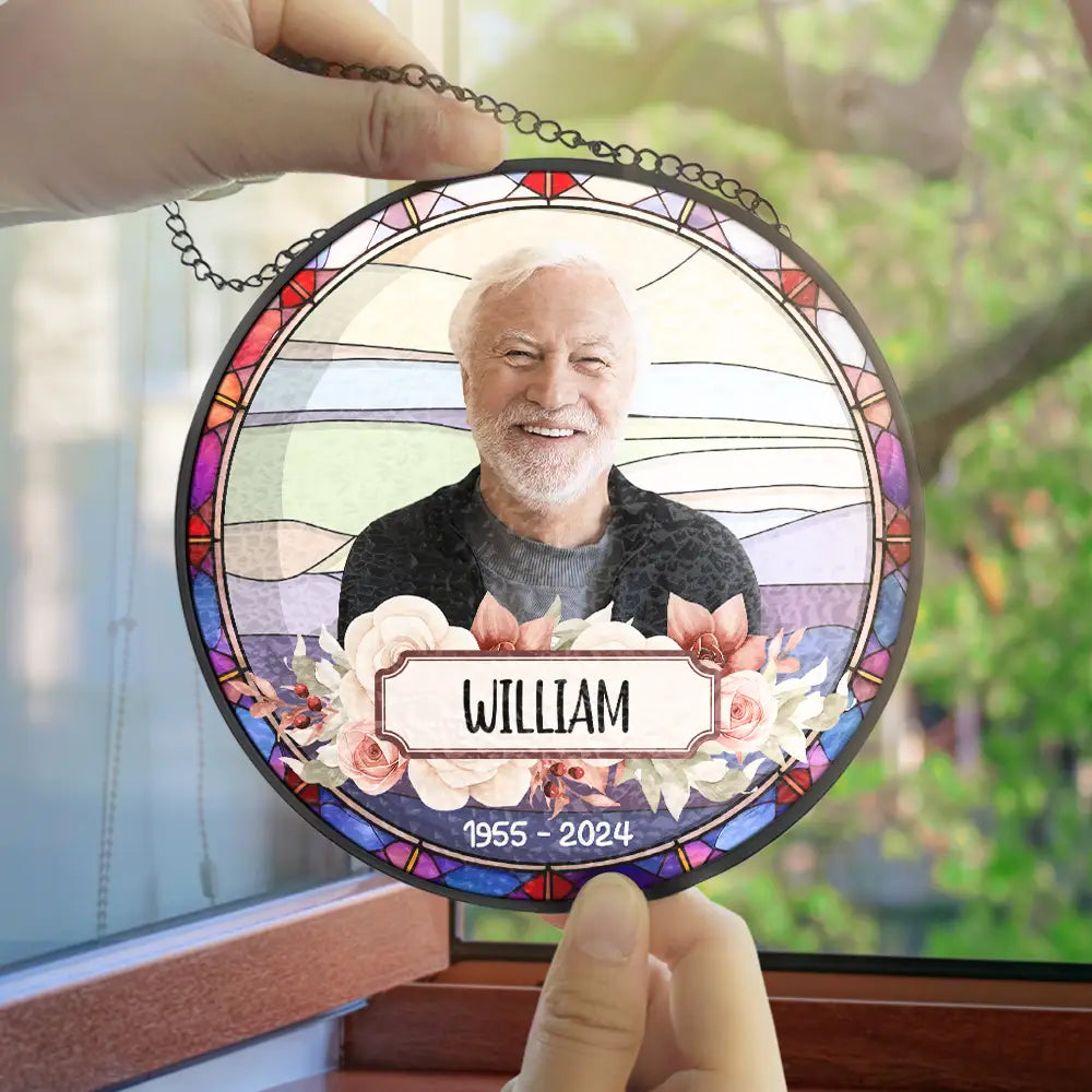 Custom In Loving Dog Cat Photo Memory Gift - Personalized Stained Glass Window Hanging Suncatcher