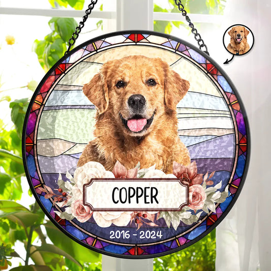 Custom In Loving Dog Cat Photo Memory Gift - Personalized Stained Glass Window Hanging Suncatcher