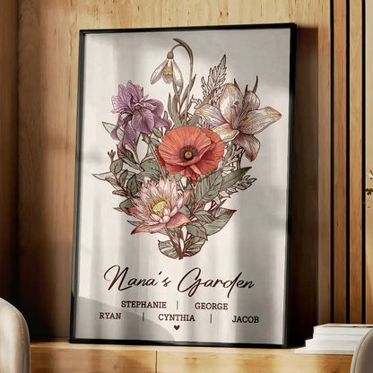 Grandma's Garden - Personalized Family Birth Flower Poster / Canvas