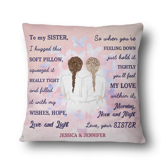 Custom “Hug Pillow” with Names - Personalized Sister Gift