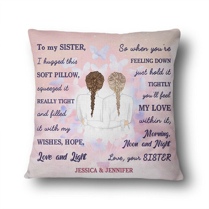 Custom “Hug Pillow” with Names - Personalized Sister Gift