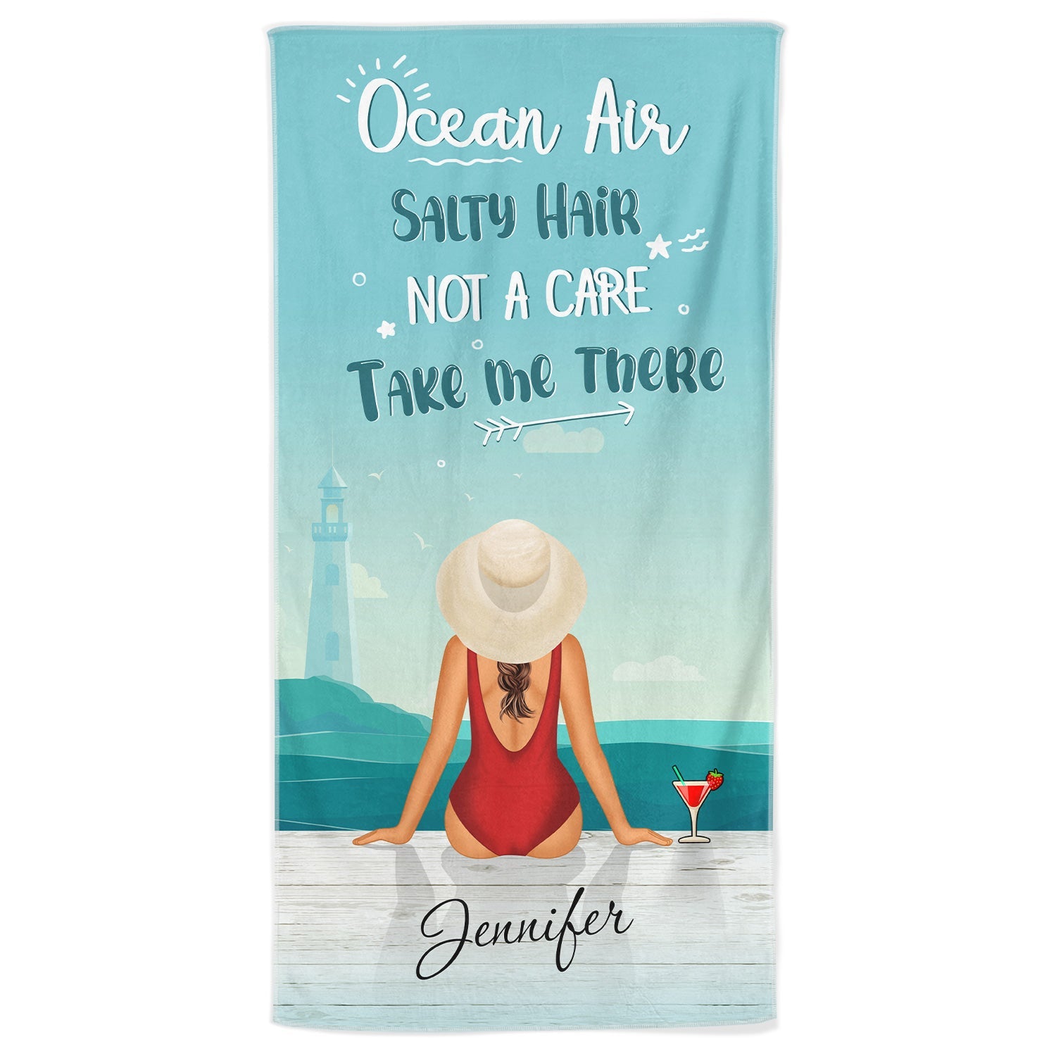 Personalized Beach Towel: 'Ocean Air Salty Hair, Not A Care' Custom Gift