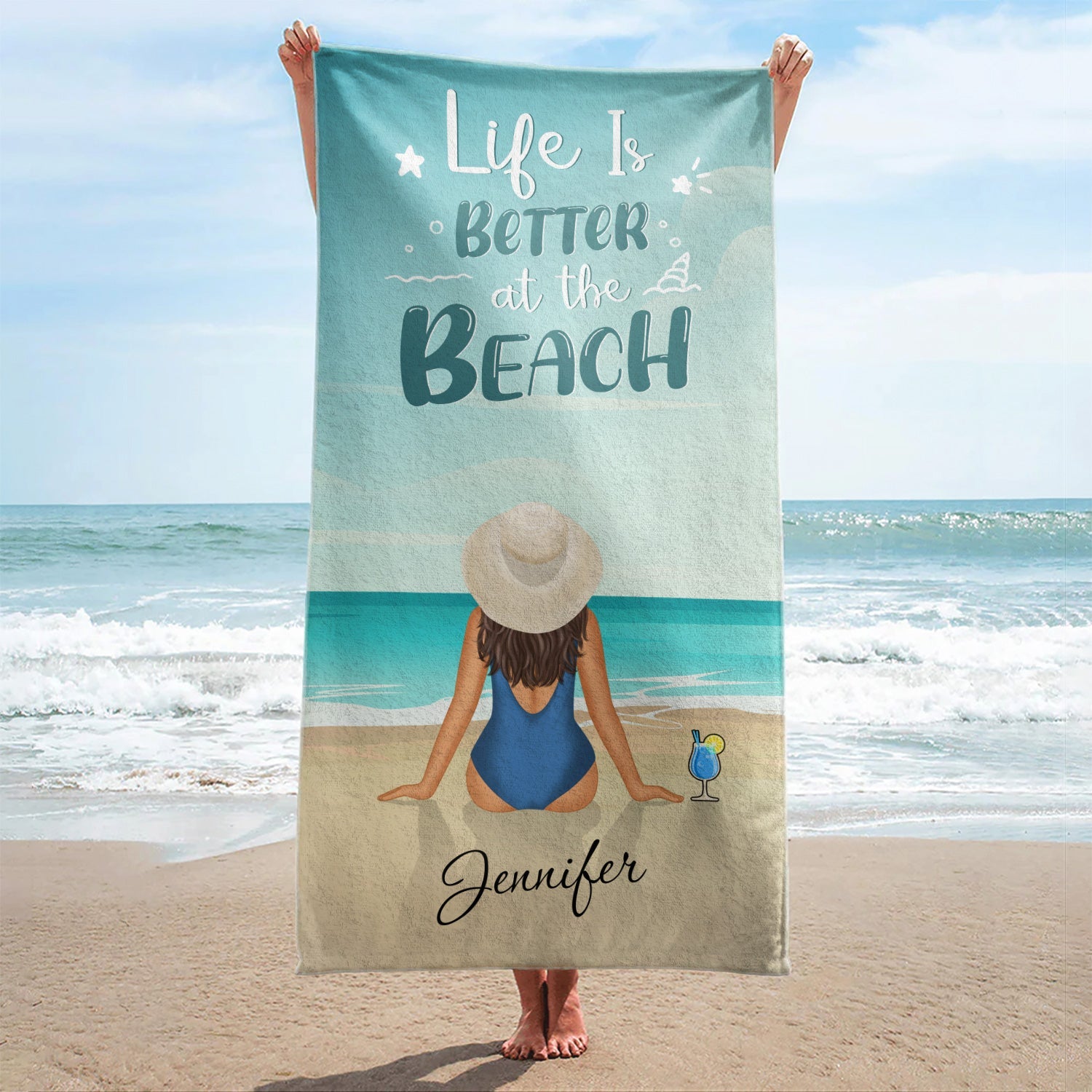 Personalized Beach Towel: 'Ocean Air Salty Hair, Not A Care' Custom Gift