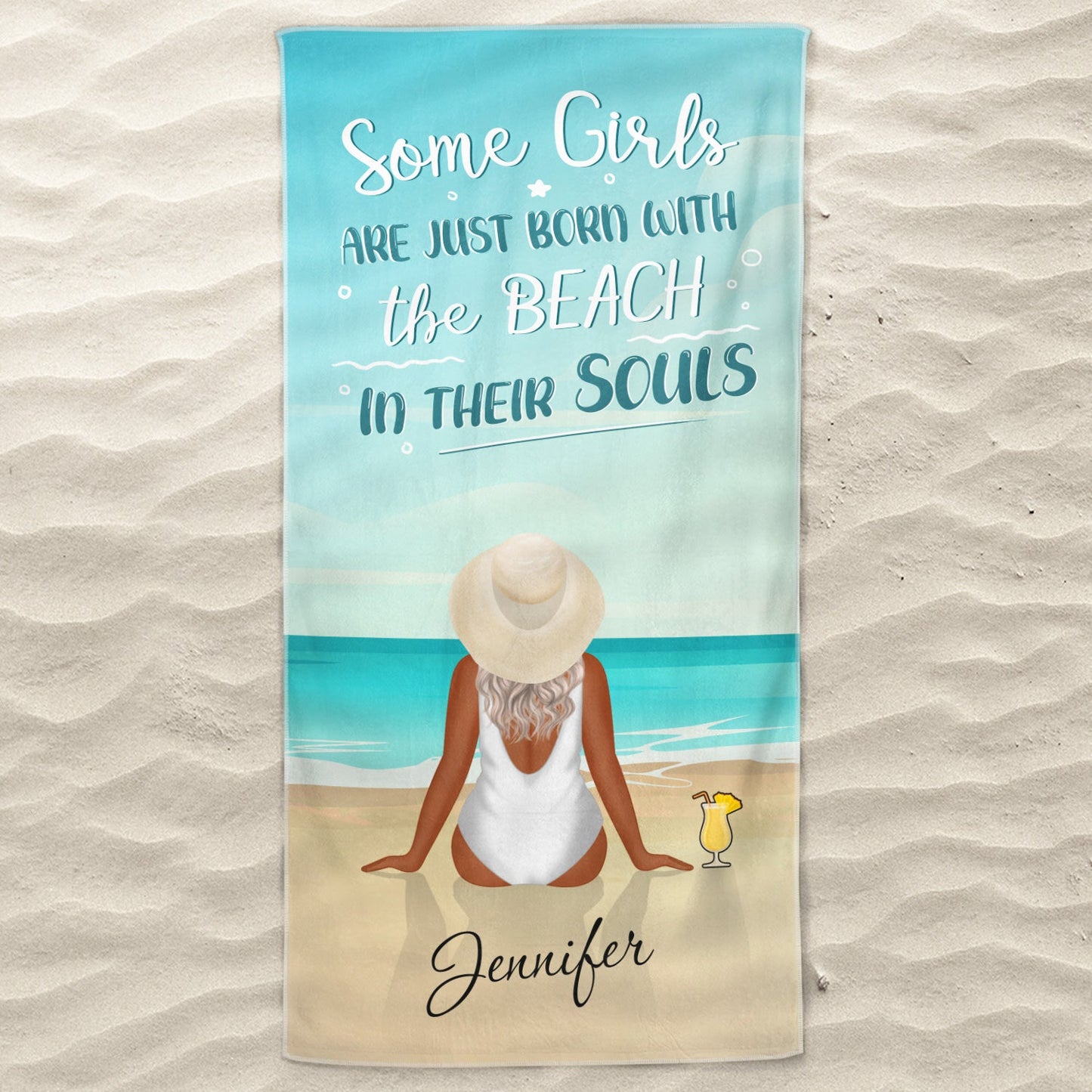 Personalized Beach Towel: 'Ocean Air Salty Hair, Not A Care' Custom Gift