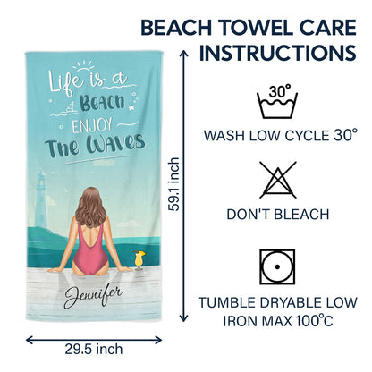Personalized Beach Towel: 'Ocean Air Salty Hair, Not A Care' Custom Gift