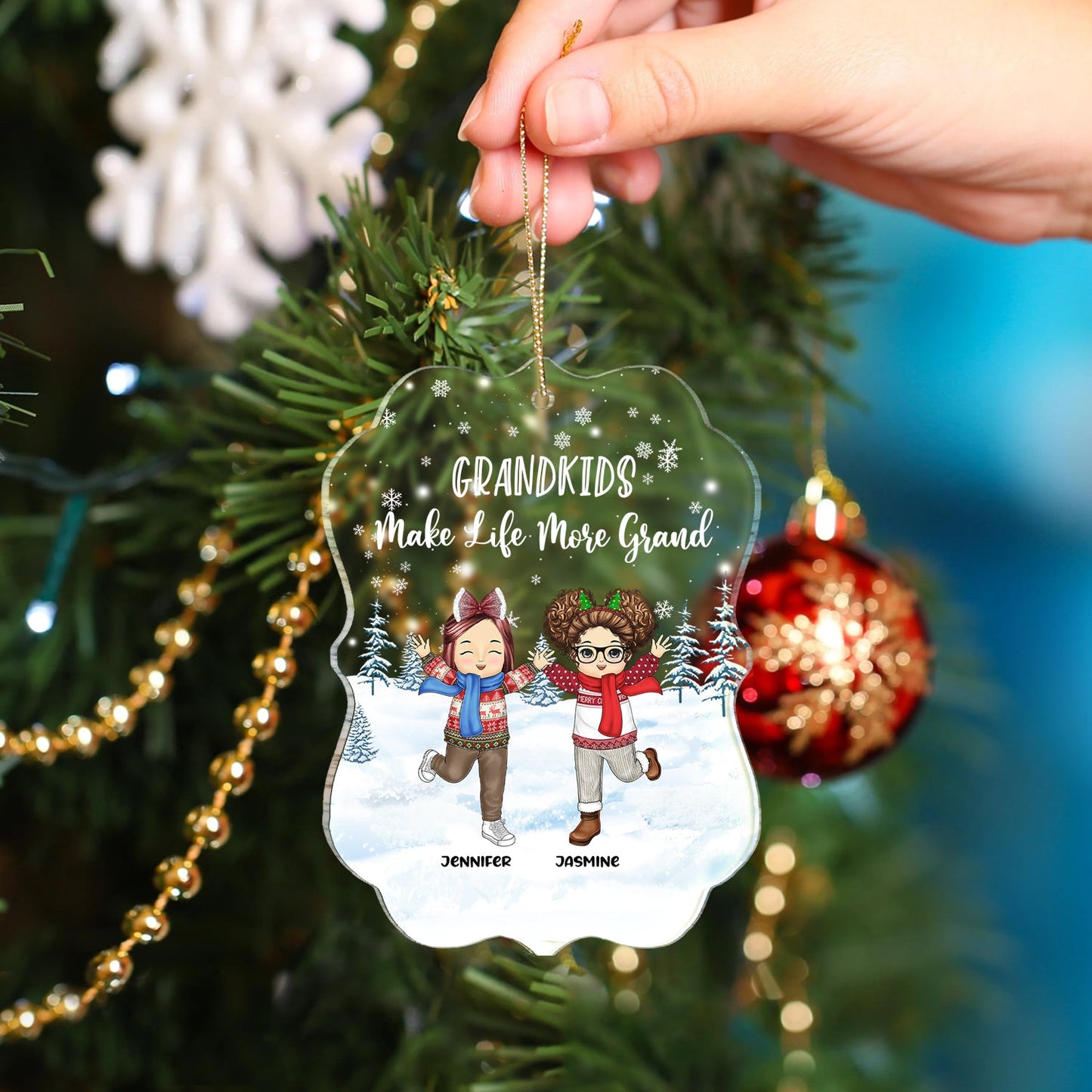 Christmas Grankids Make Life More Grand - Gift For Grandparents - Personalized Custom Shaped Acrylic Ornament