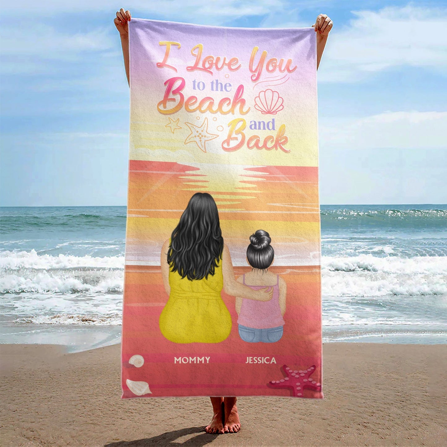 Custom 'I Love You to the Beach and Back' Mom Daughter Beach Towel