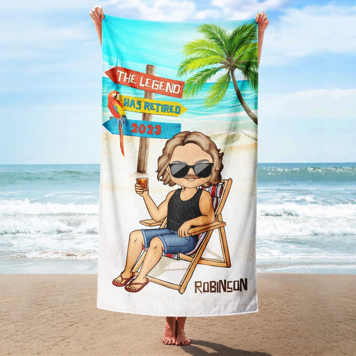 Personalized "The Legend Has Retired" Beach Towel - Custom Gift For Dad & Grandpa