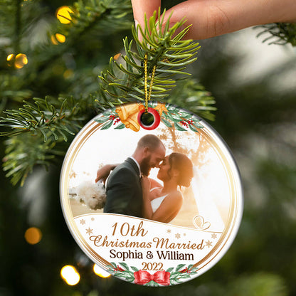 Custom Photo First Christmas As Mr & Mrs - Christmas Gift For Couple And Family - Personalized Custom Circle Ceramic Ornament