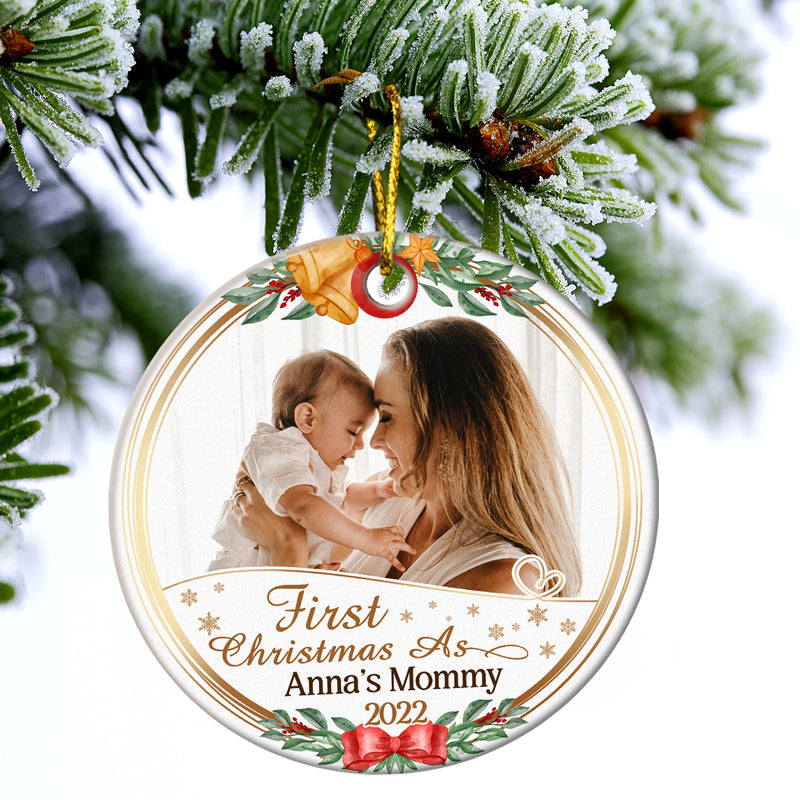 Custom Photo First Christmas As Mr & Mrs - Christmas Gift For Couple And Family - Personalized Custom Circle Ceramic Ornament