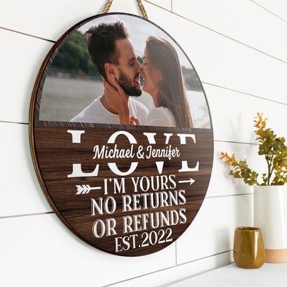 Custom Photo All Because Two People Swiped Right - Gift For Couples - Personalized Custom Wood Circle Sign