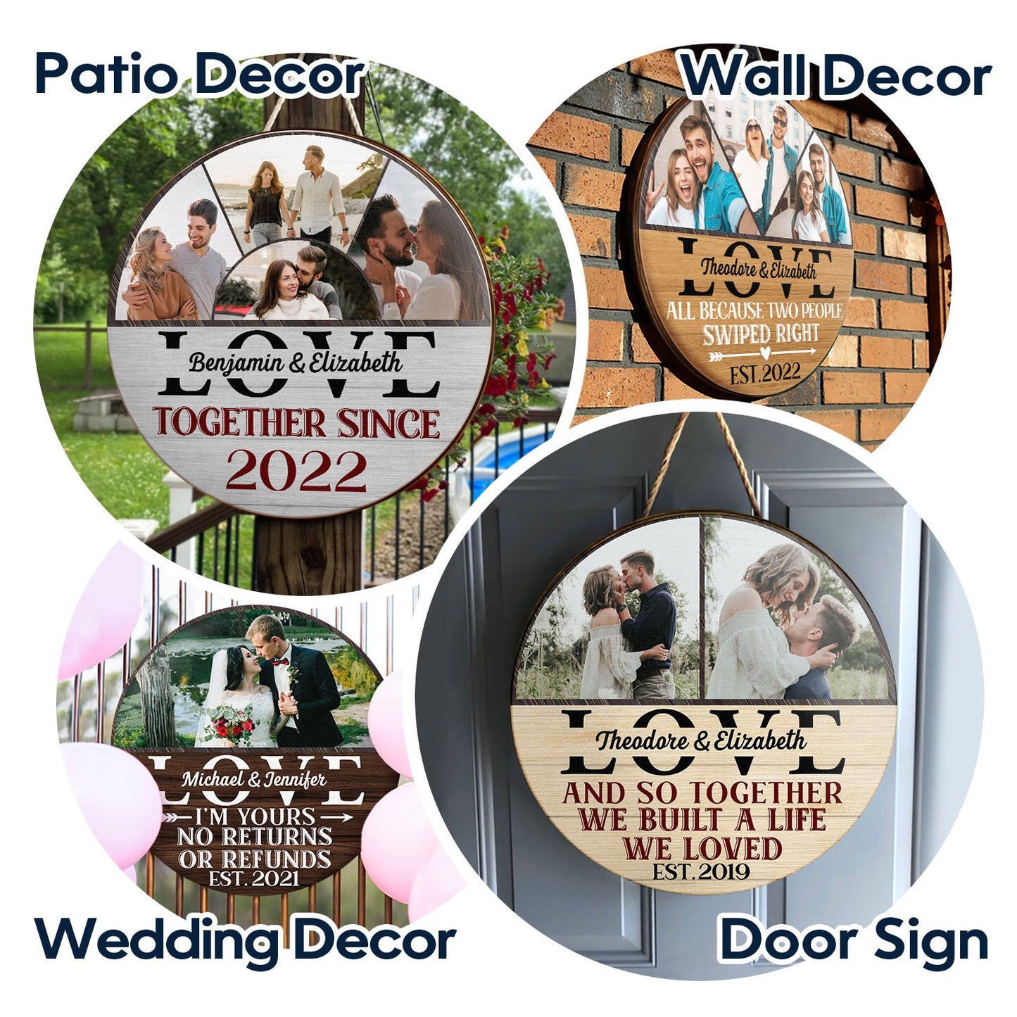 Custom Photo All Because Two People Swiped Right - Gift For Couples - Personalized Custom Wood Circle Sign