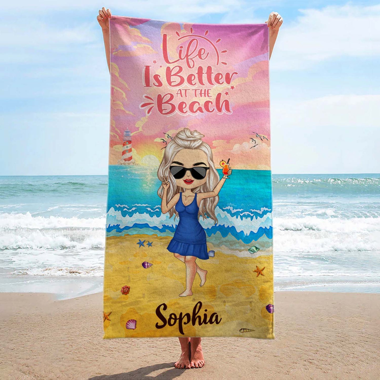 Personalized "Salty Lil' Beach" Chibi Beach Towel - Custom Summer Gift