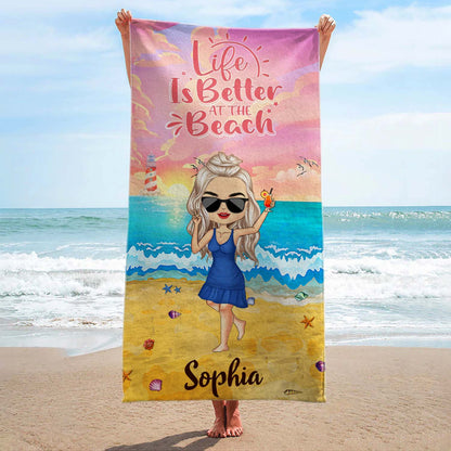 Personalized "Salty Lil' Beach" Chibi Beach Towel - Custom Summer Gift