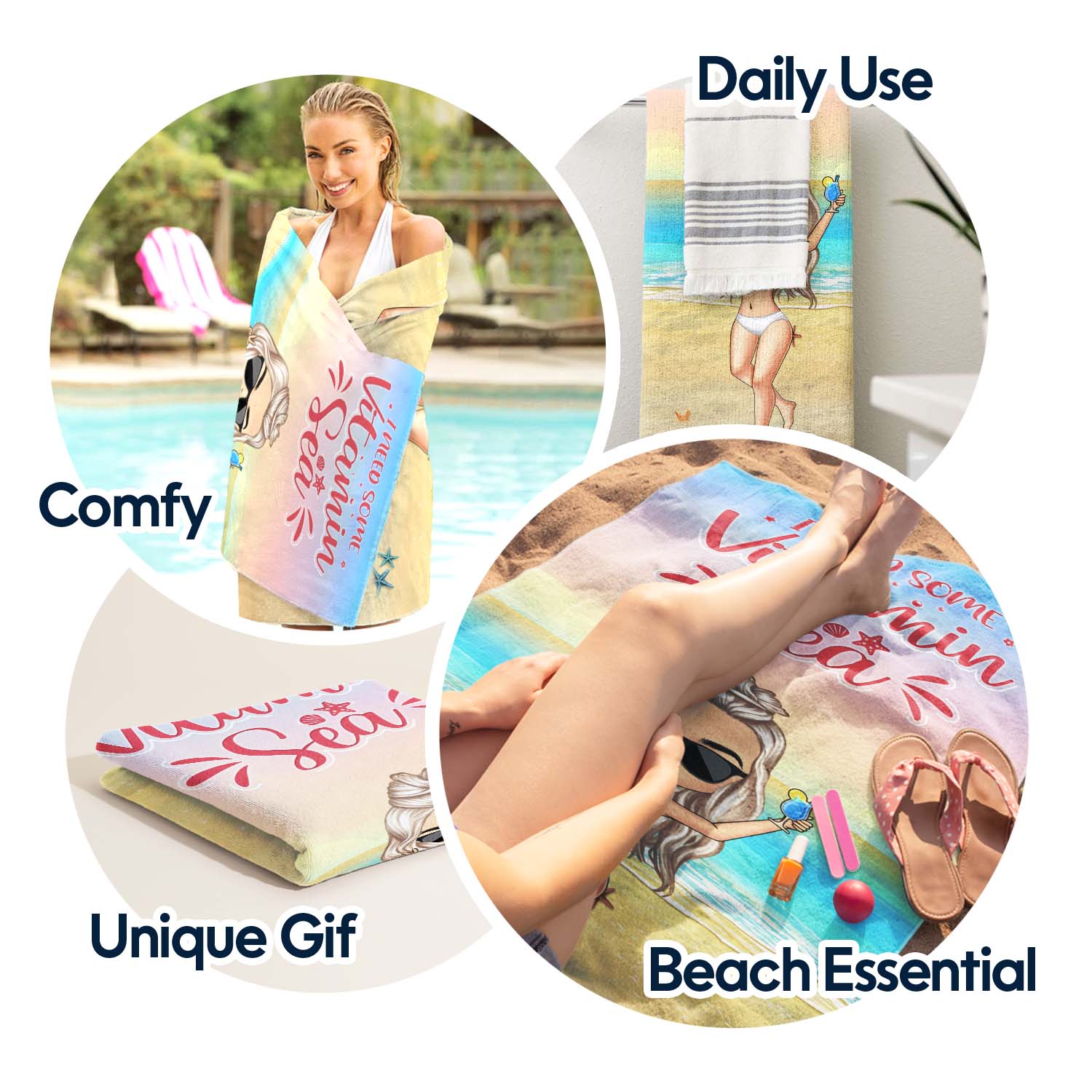 Personalized "Salty Lil' Beach" Chibi Beach Towel - Custom Summer Gift
