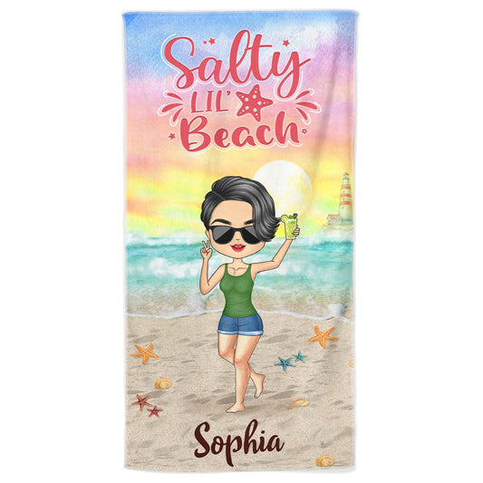 Personalized "Salty Lil' Beach" Chibi Beach Towel - Custom Summer Gift