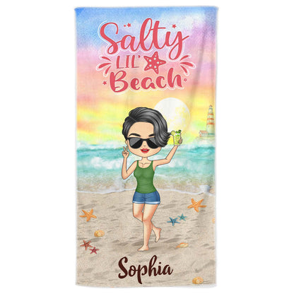 Personalized "Salty Lil' Beach" Chibi Beach Towel - Custom Summer Gift