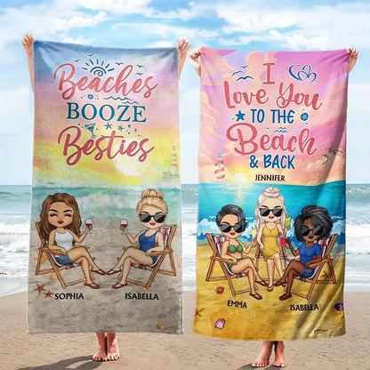 Personalized Beaches Booze Besties Beach Towel - Custom Funny Birthday Gift for BFF