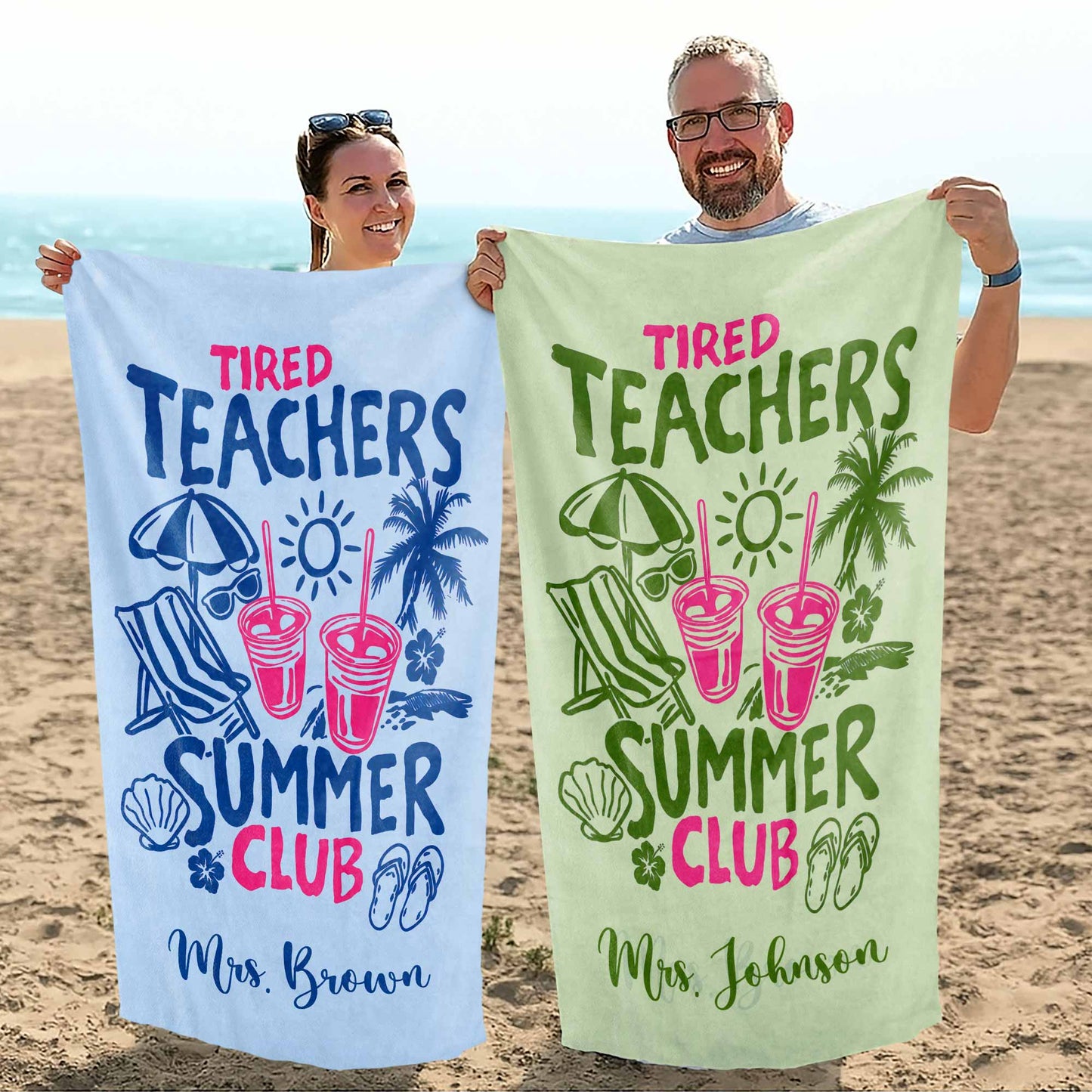 Tired Teachers Summer Club Personalized Beach Towel - Custom Gift for Teacher Appreciation Week