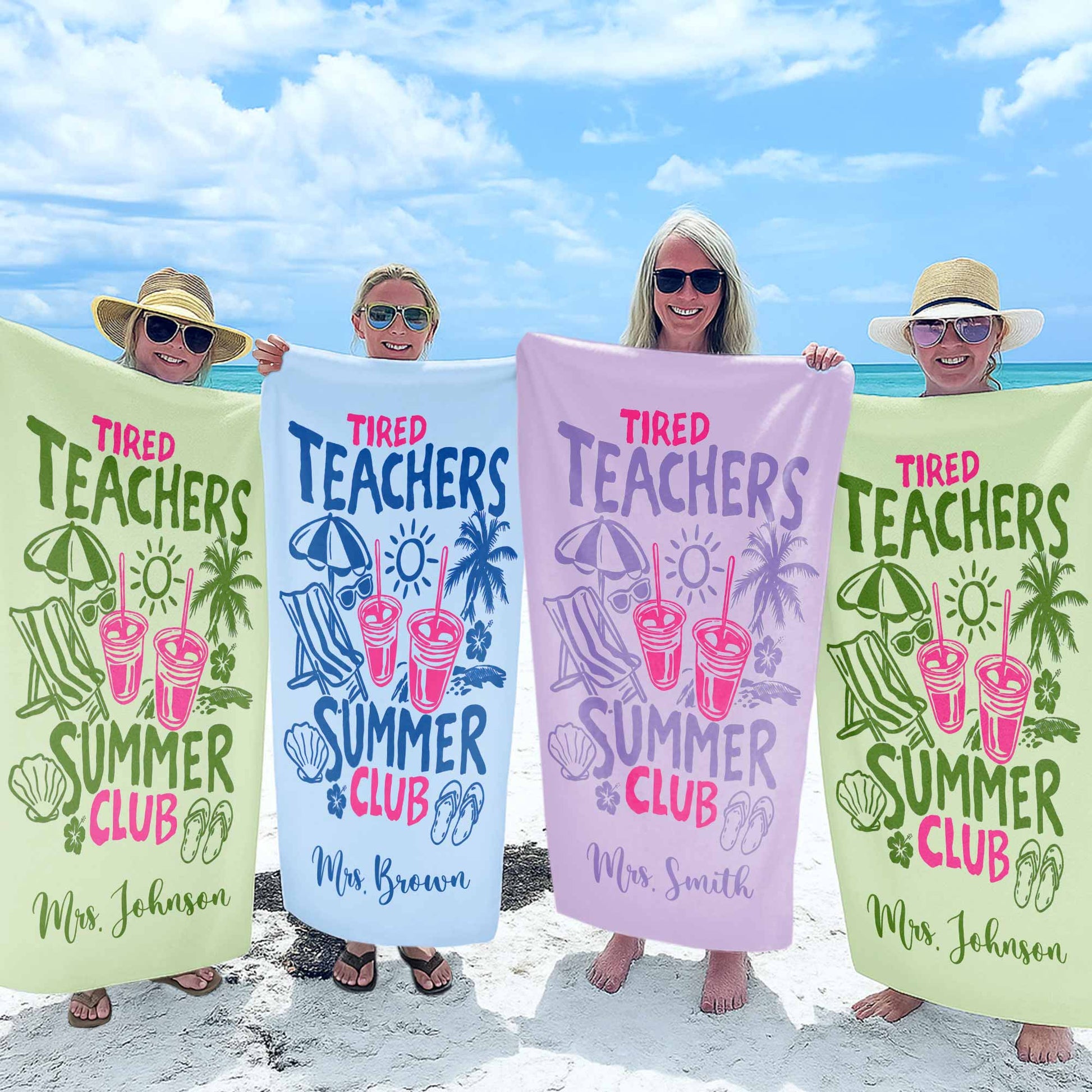 Tired Teachers Summer Club Personalized Beach Towel - Custom Gift for Teacher Appreciation Week